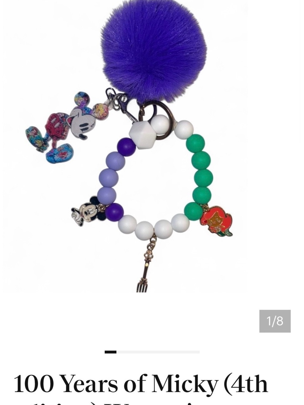 Disney Purple Pom Pom Beaded Keychain Bracelet with Charms - Picture 4 of 4
